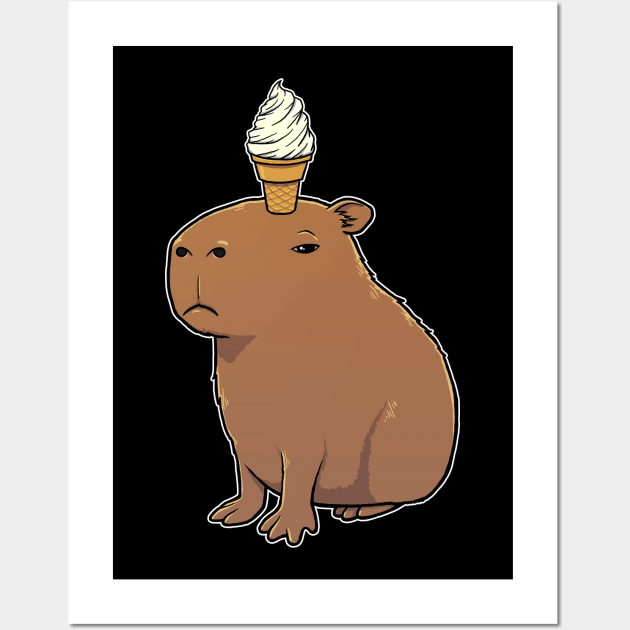 Capybara with Vanilla Ice Cream on its head Wall Art by capydays